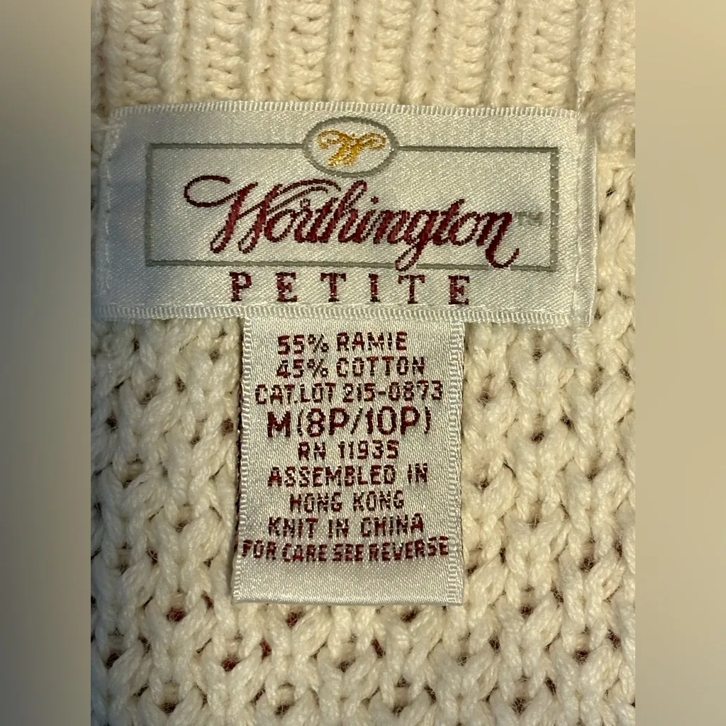 Vintage White/Cream Chunky Pom Pom Knitted Cardigan Sweater - Image 7