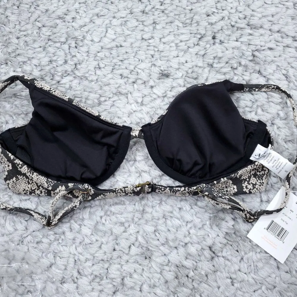 Andie Swim The Sicily Snakeskin Bikini Top Black Cream Size Small Snake Print - Image 4