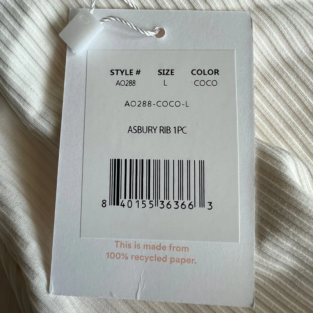 Andie Swim Asbury One Piece Swimsuit Large Coconut White Ribbed High Neck - Image 2