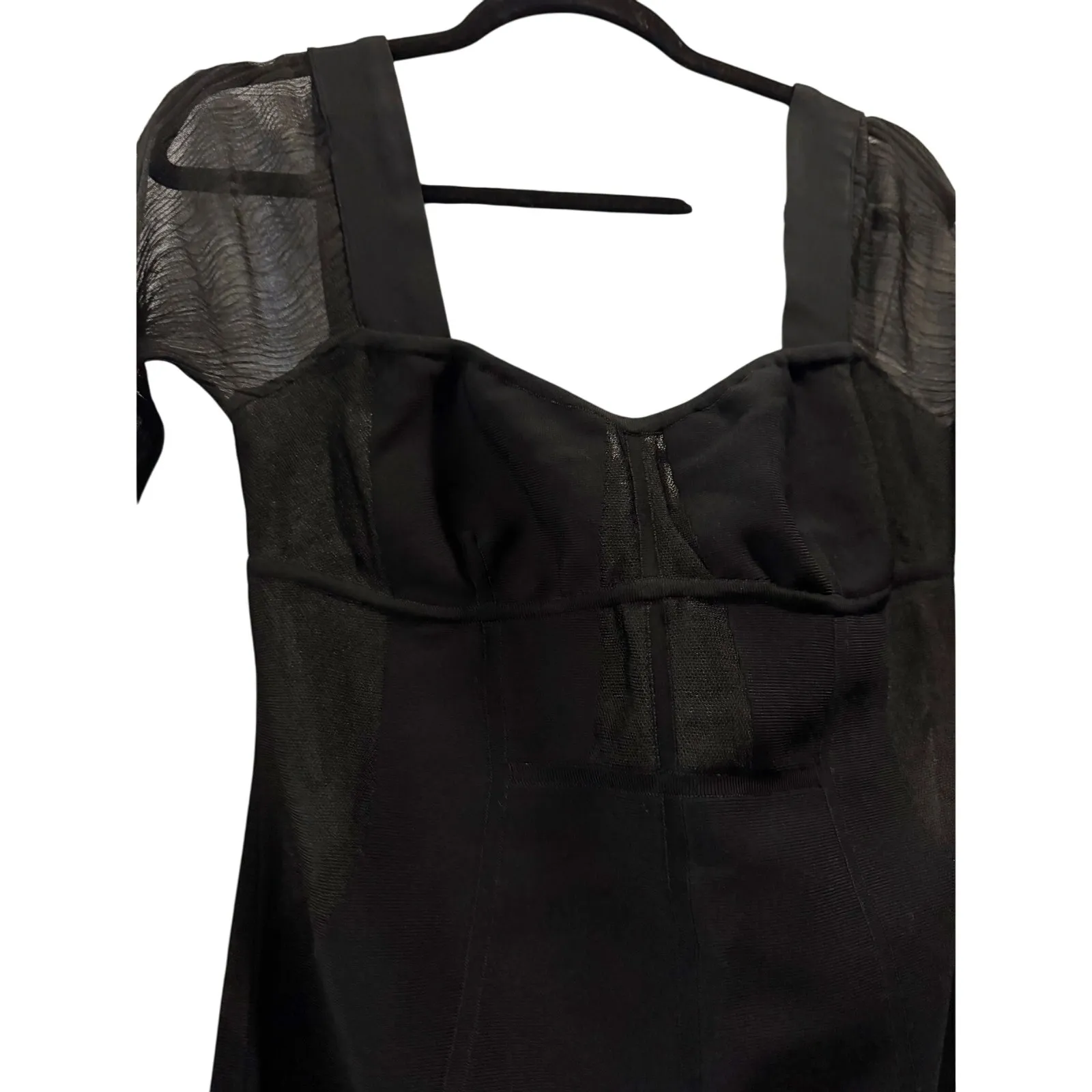 Herve Leger Mesh Sleeve Intarsia Bodycon Mini Dress Black Size L NWT Cocktail - Image 6