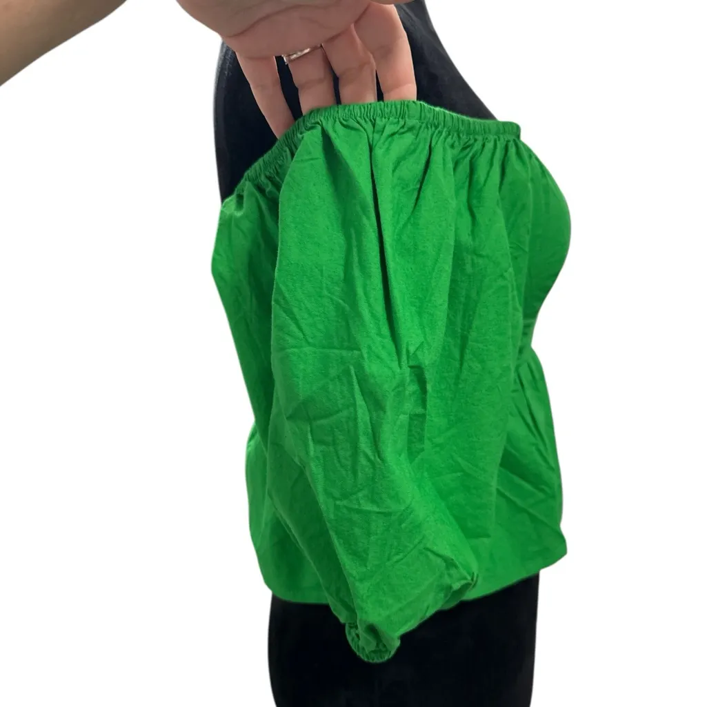 Sim & Sam Emerald Green Puff Sleeve Top | Smocked Off The Shoulder Peplum Blouse - Image 5