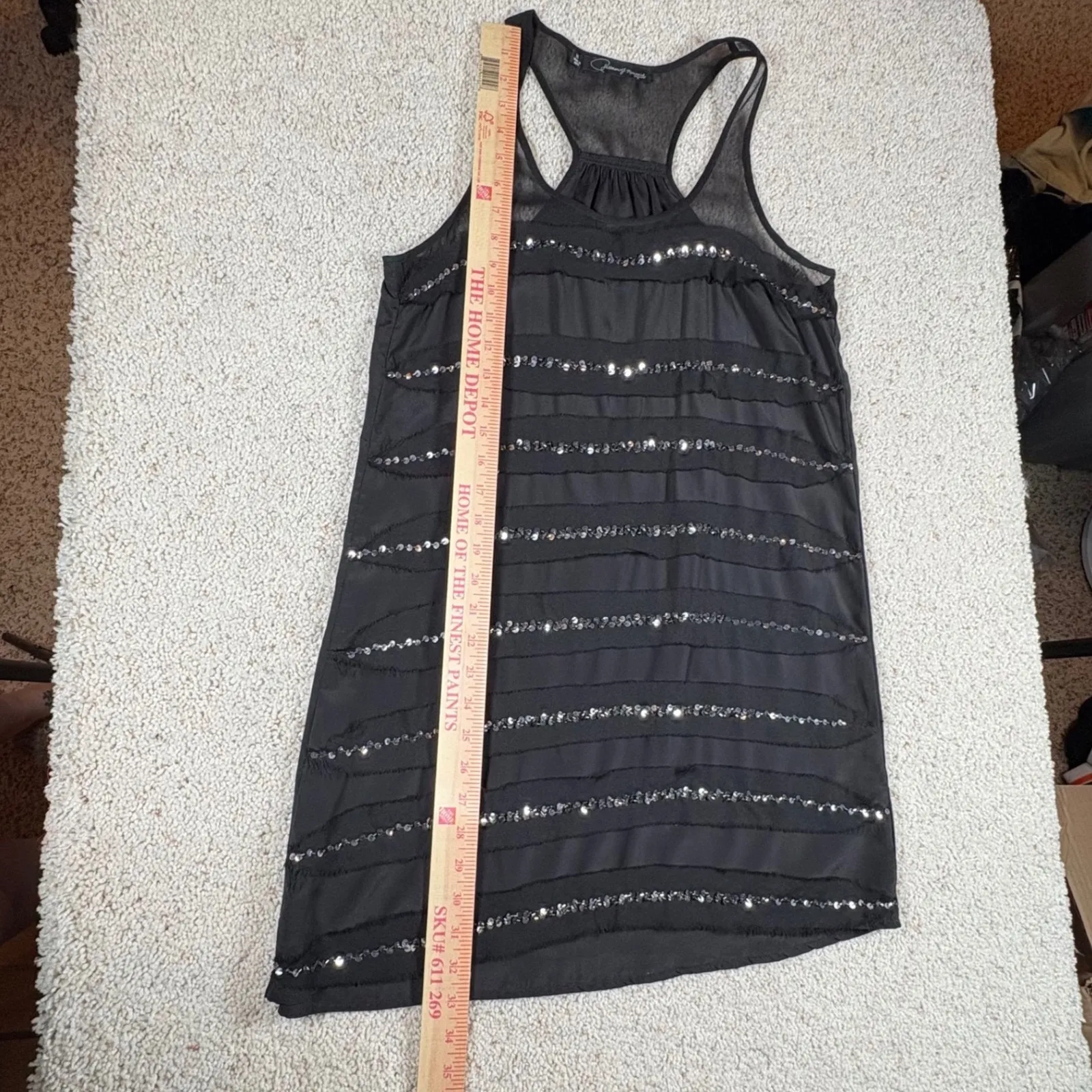 Patterson J Kincaid Black Sequin Tiered Tank Dress XS Y2K Grunge Goth - Image 3