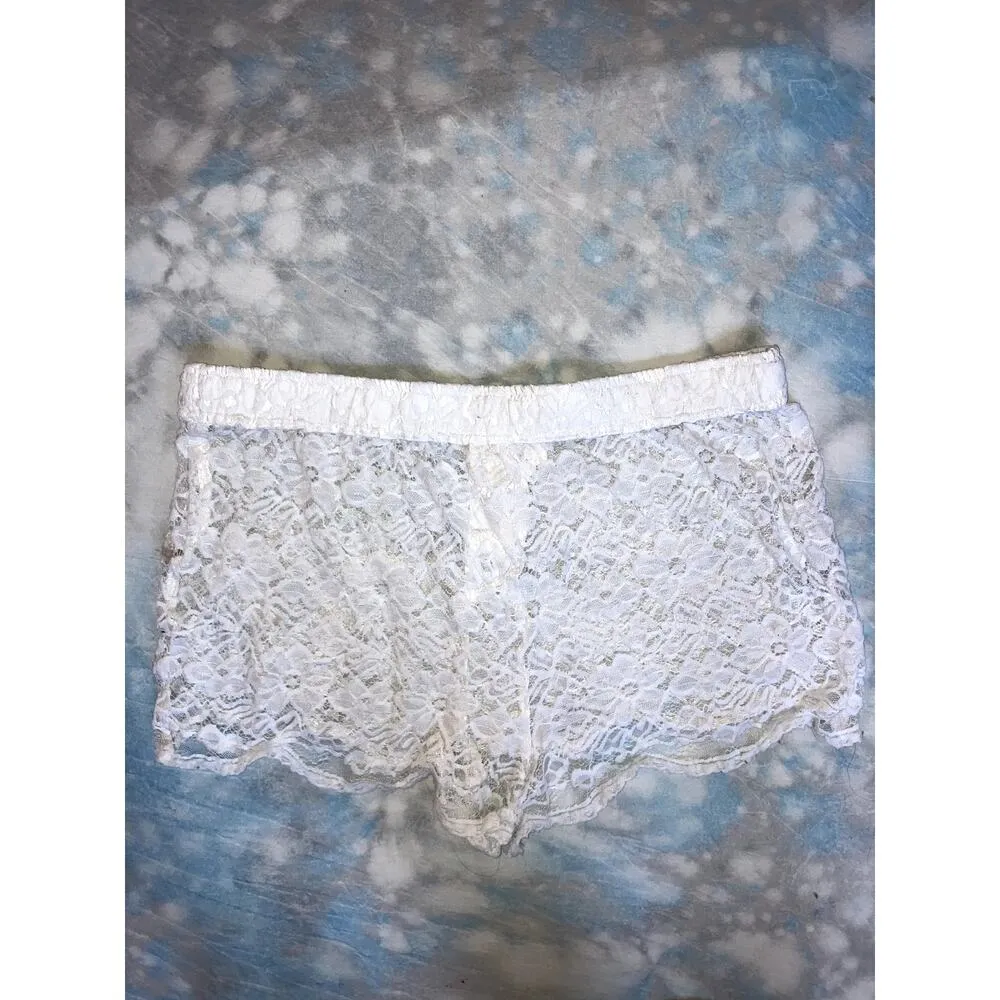 by ANTHROPOLOGIE Sheer Lace Boxer Shorts White Size Large L LOUNGEWEAR FEMININE - Image 5