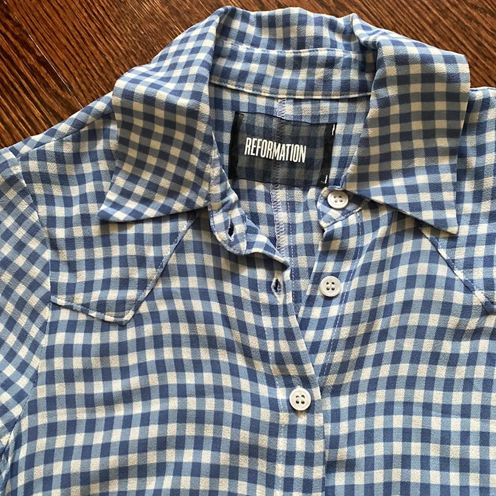Reformation Blue Gingham Print Blouse - Image 2
