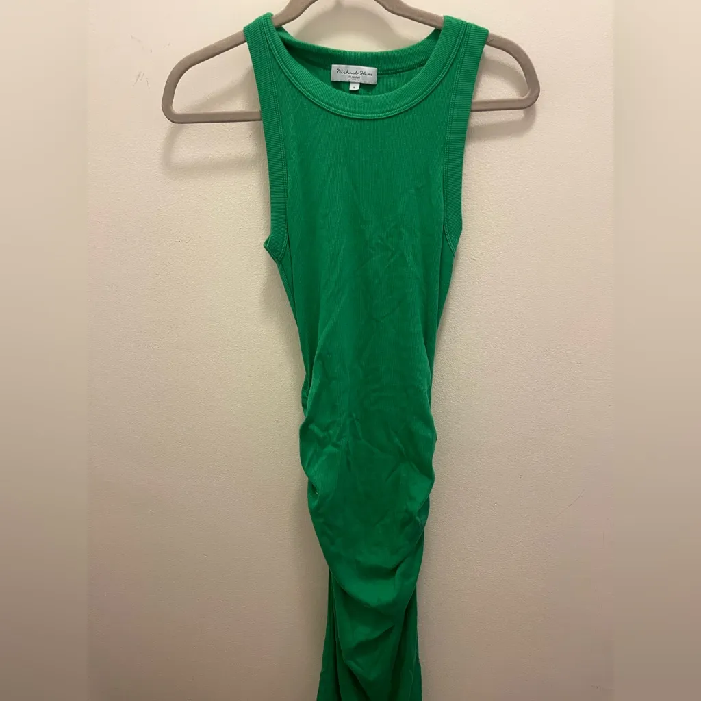 Michael Stars Wren Green Midi ribbed tank dress ruched sides - Image 5