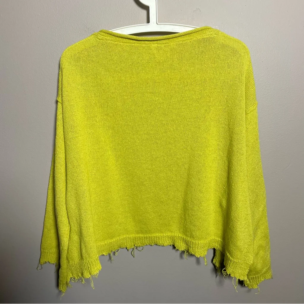 Free People Prism Knit Crop Sweater Yellow Lemon Zest linen blend distressed - Image 6