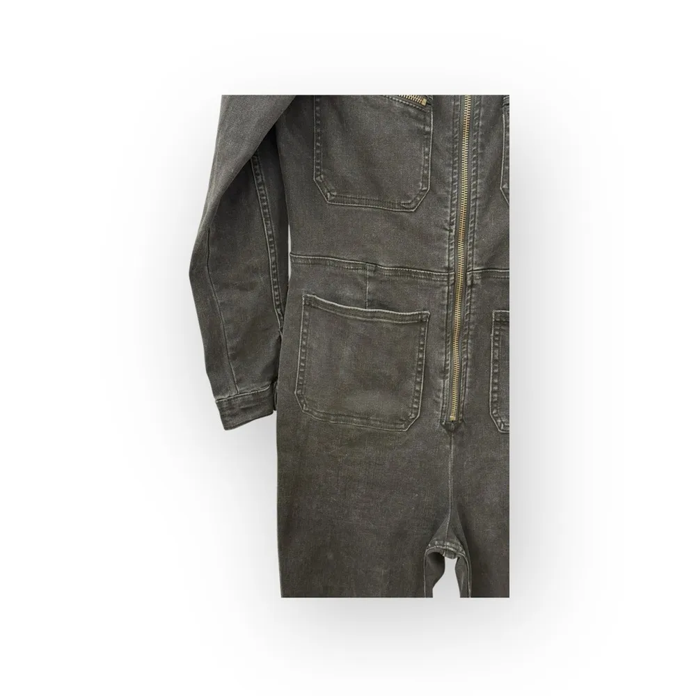 Free People 𒀭Lennox Zip Front Skinny Denim Jumpsuit 𒀭 Medium Black Wash 𒀭 Large - Image 8