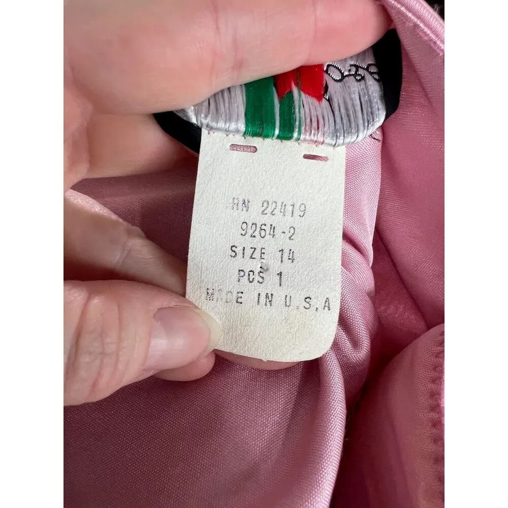 dress pink drop waist satin long sleeve shoulder pads barbiecore Size 14 - Image 9