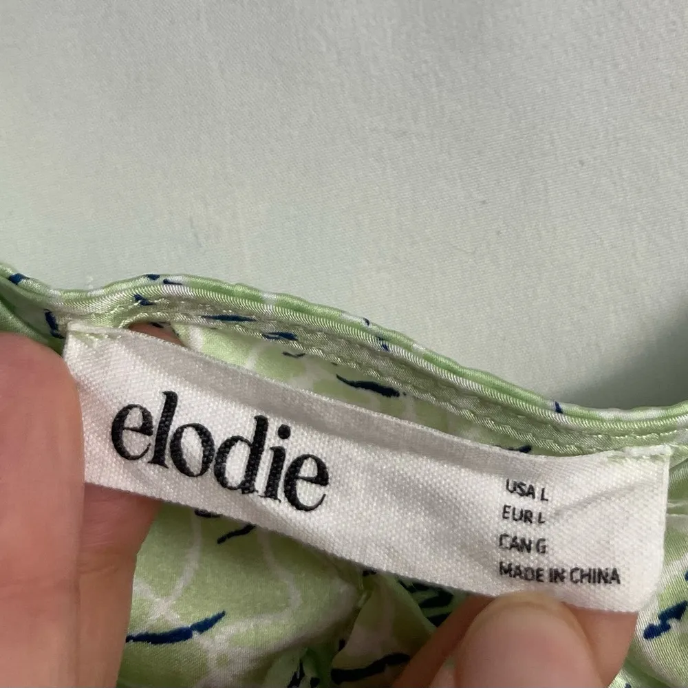 💋Elodie O-Ring Pattern Polyester Slip Dress, Lime Color W/Pattern, Size Large - Image 5