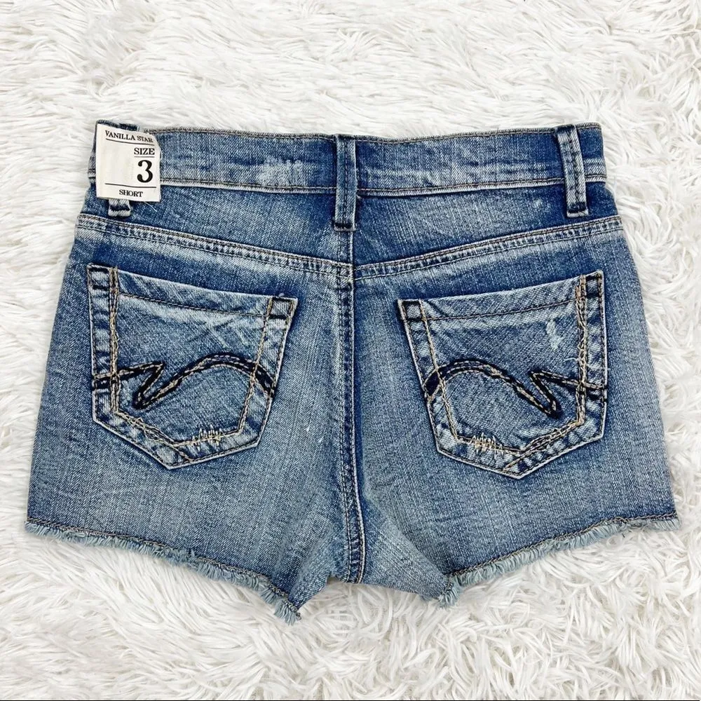 Vanilla Star Medium Wash High Waisted Jean Shorts Size 3 - Image 2