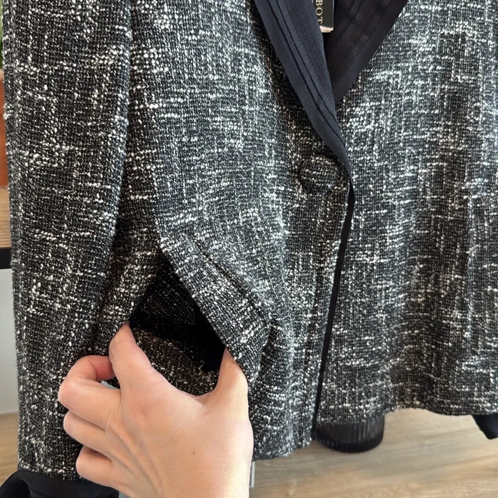 NWT Talbots Woven Boucle Black and White Tweed Blazer w/Grosgrain Trim, 14 - Image 4