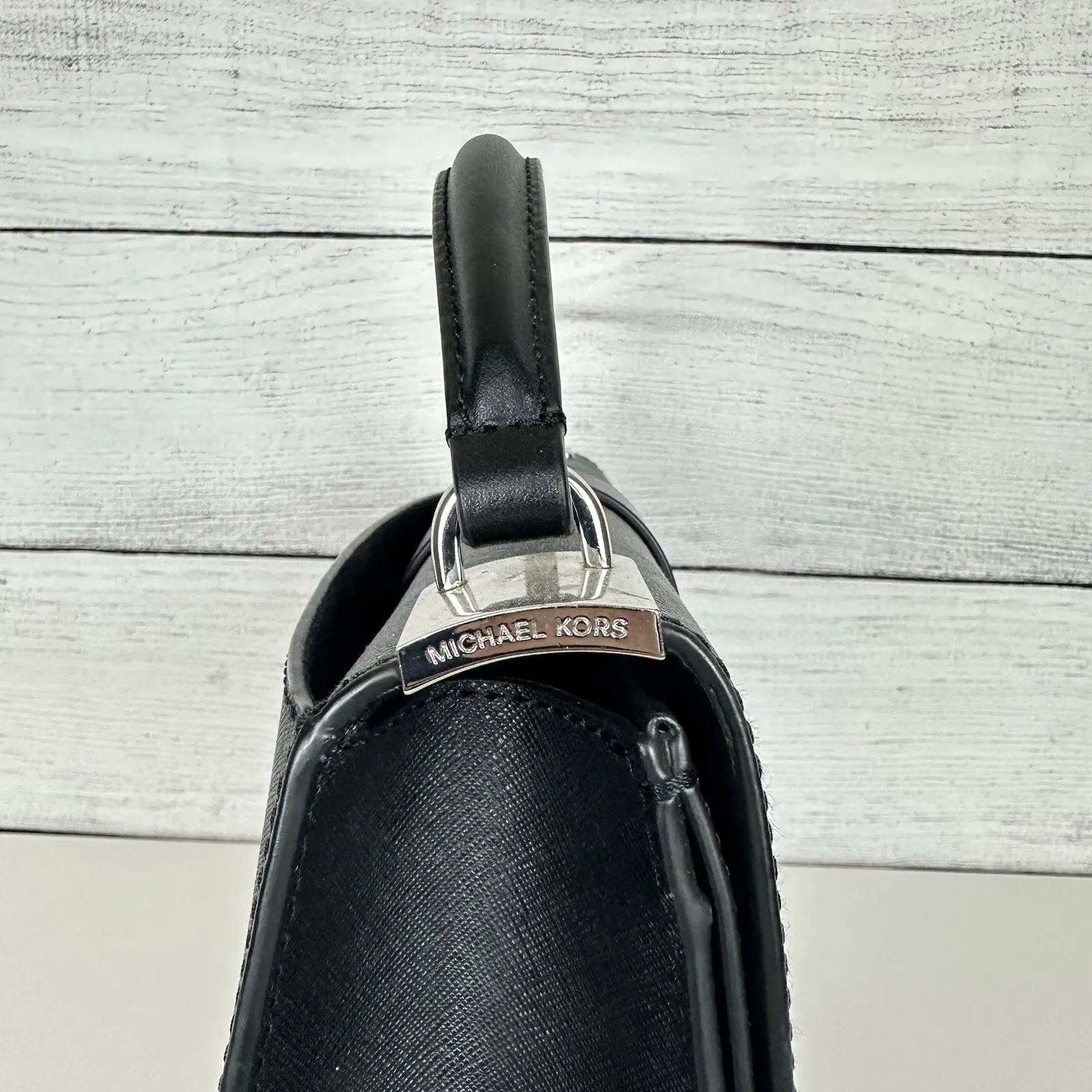 Michael Kors Greenwich Medium‎ Black Saffiano Leather Satchel Purse Handbag ONLY - Image 4