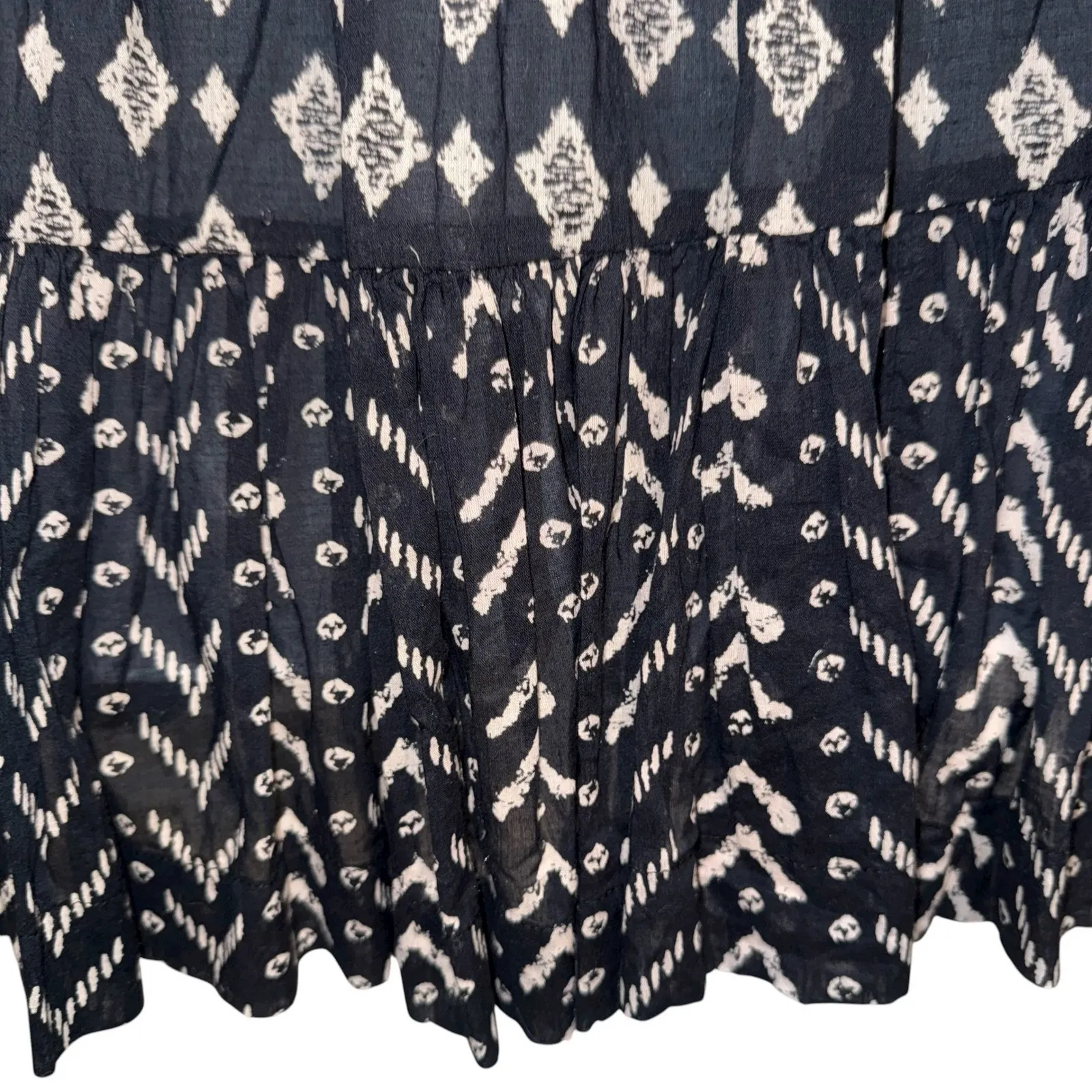 FREE PEOPLE Hearts Desire Black Ivory Print Square Neck Ruffle Hem‎ Mini Dress S - Image 5