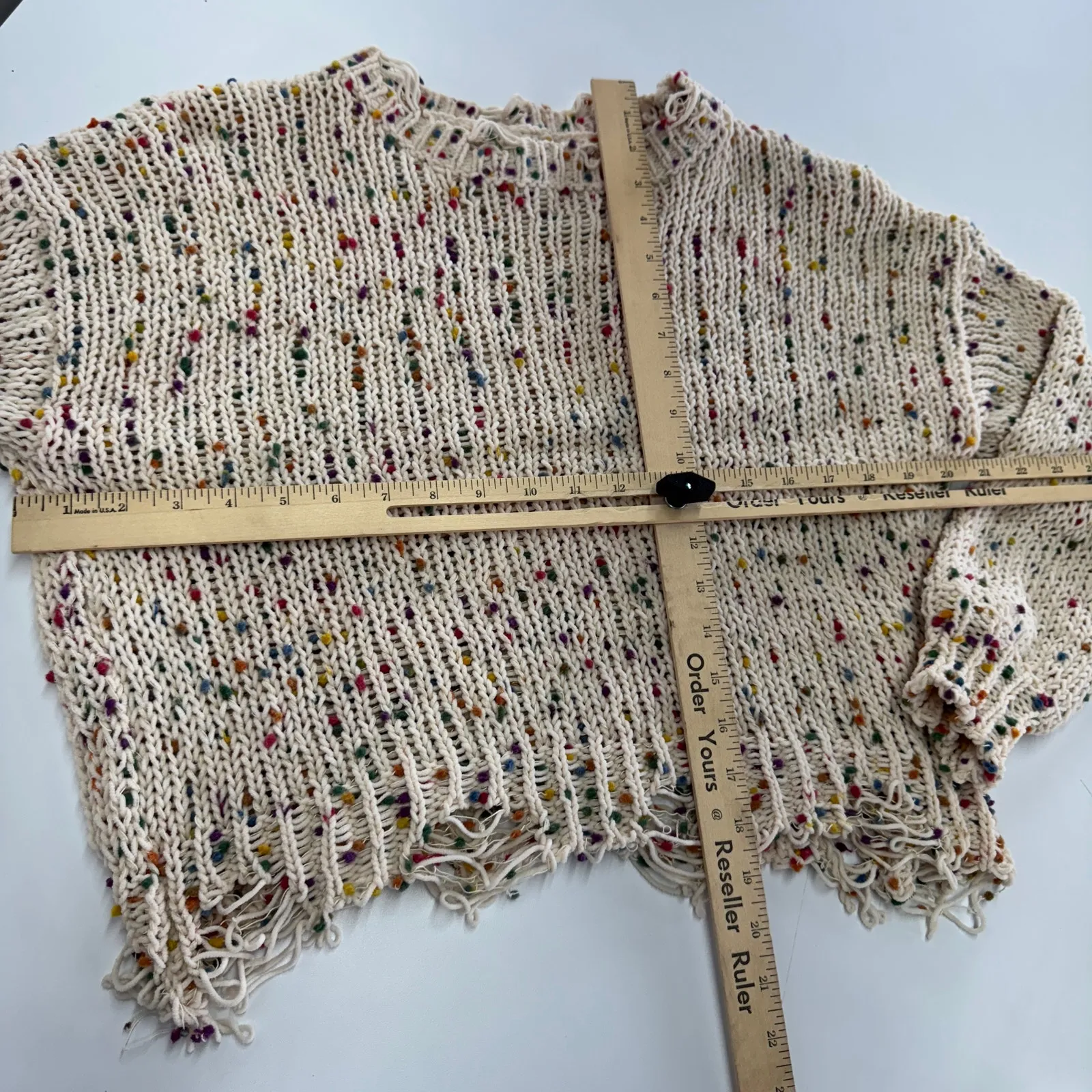 Tularosa Sweater Womens X Small Cream Confetti Distressed‎ Chenille Knit Pom Pom - Image 9