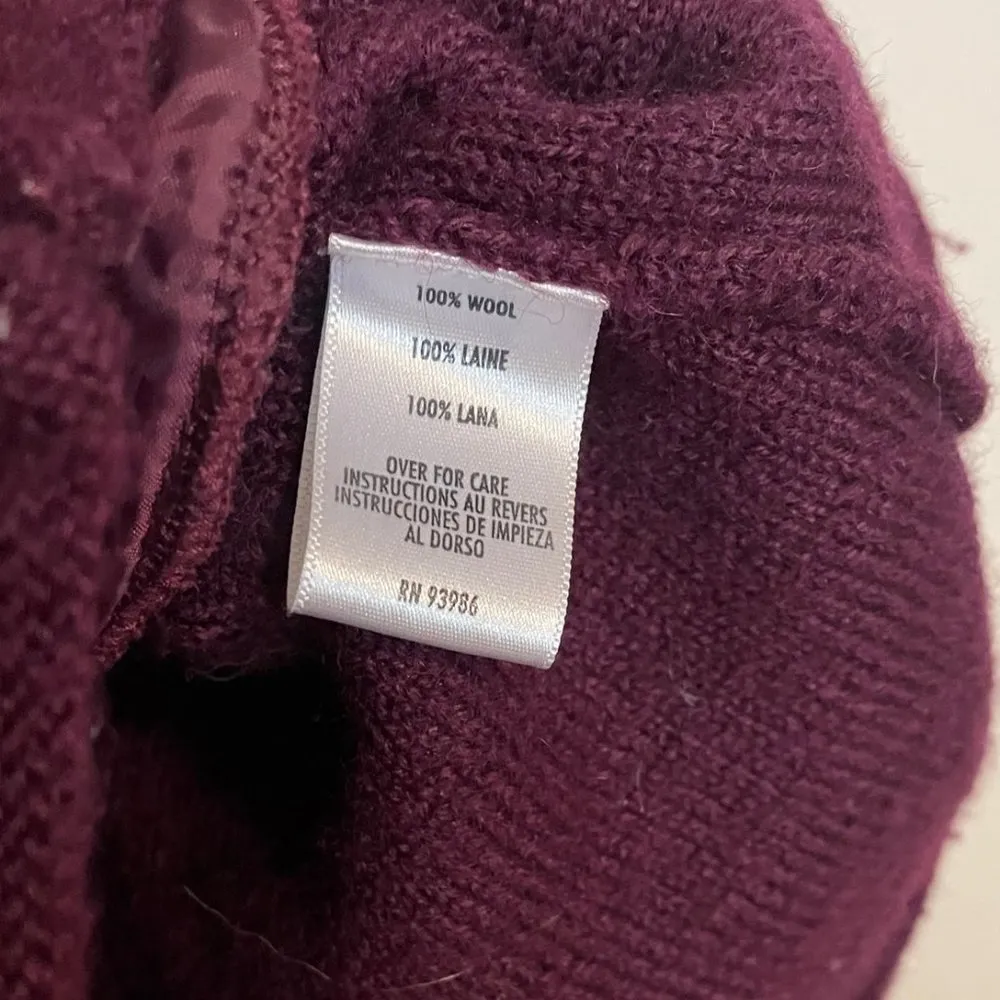 Womens Casual Corner Annex Petite Full Zip 100% Wool Sweater Maroon Size Small Red - Image 3