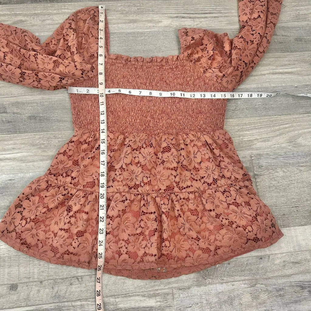 Andree By Unit Pink Lace Smocked Top Babydoll, Lace Sleeve S22 - Image 5