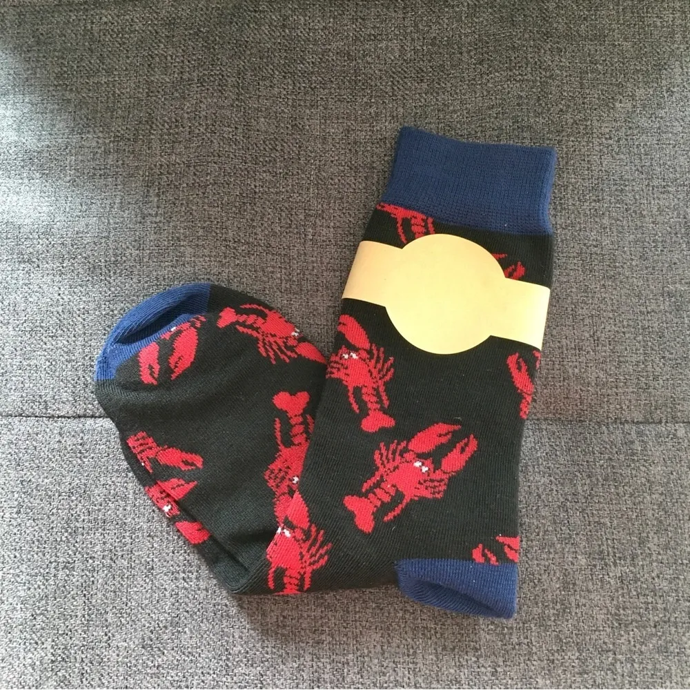 Novelty “Lobster” Patterned Crew Socks, Navy, Red, Unisex Blue - Image 7