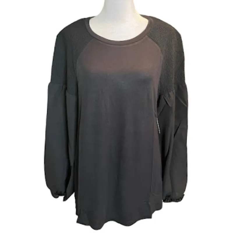 Ellen Tracy Black Long Sleeve, Mixed Media Top Size Medium NWT - Image 2