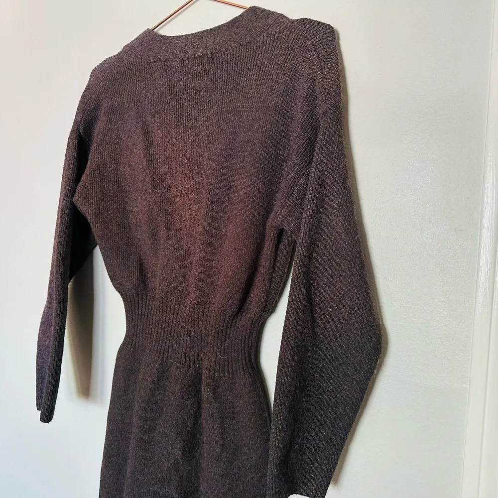 MOON RIVER Faux Brown Sweater Long Sleeves V-Neck Wrap Dress Size Extra Small - Image 12