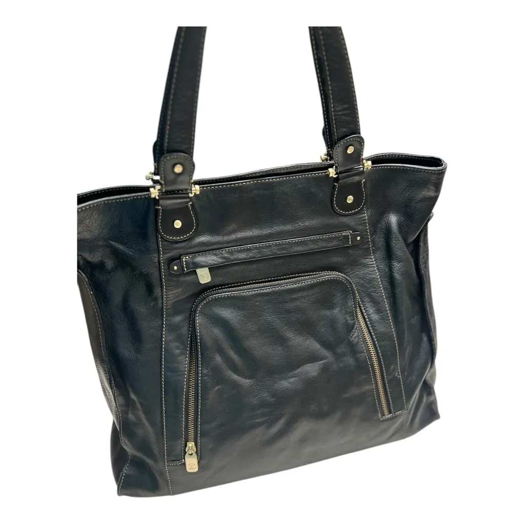 Liz Claiborne Black Genuine Leather Tote with Zipper Accents - Image 11