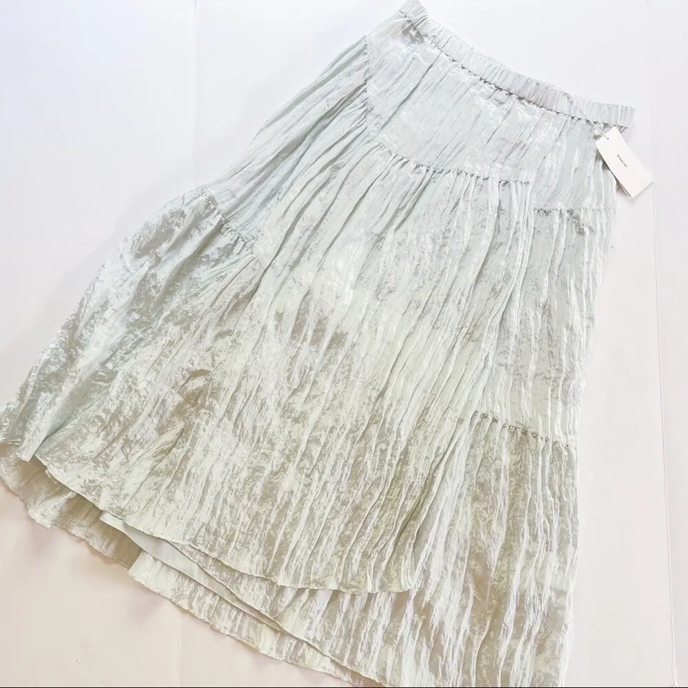 Vince Women's Tiered Asymmetric Skirt Crinkle Mint Size XS Midi Blue - Image 14