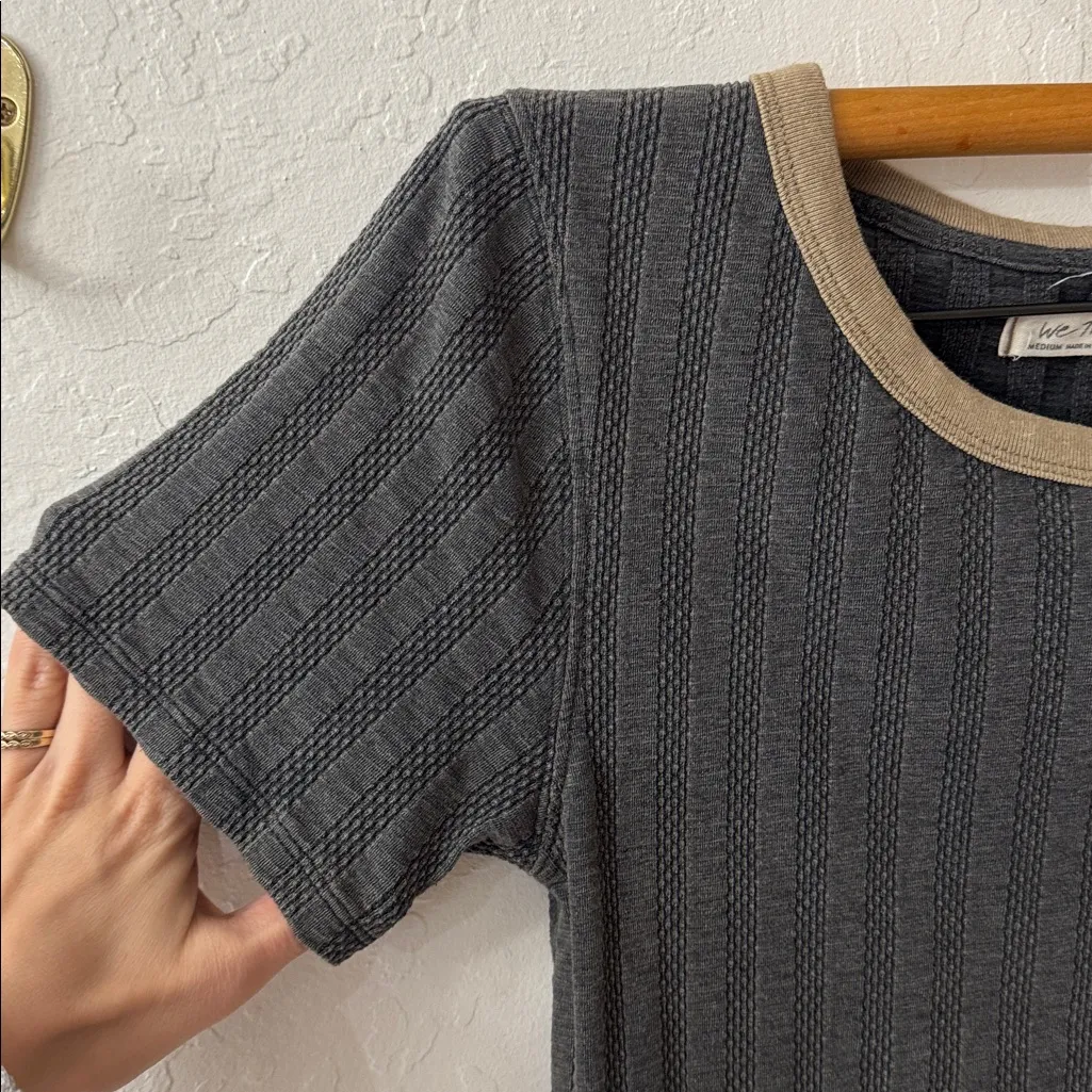 Free People We the Free Charcoal Tan Large Escape Rib Stretch T Shirt M - Image 4