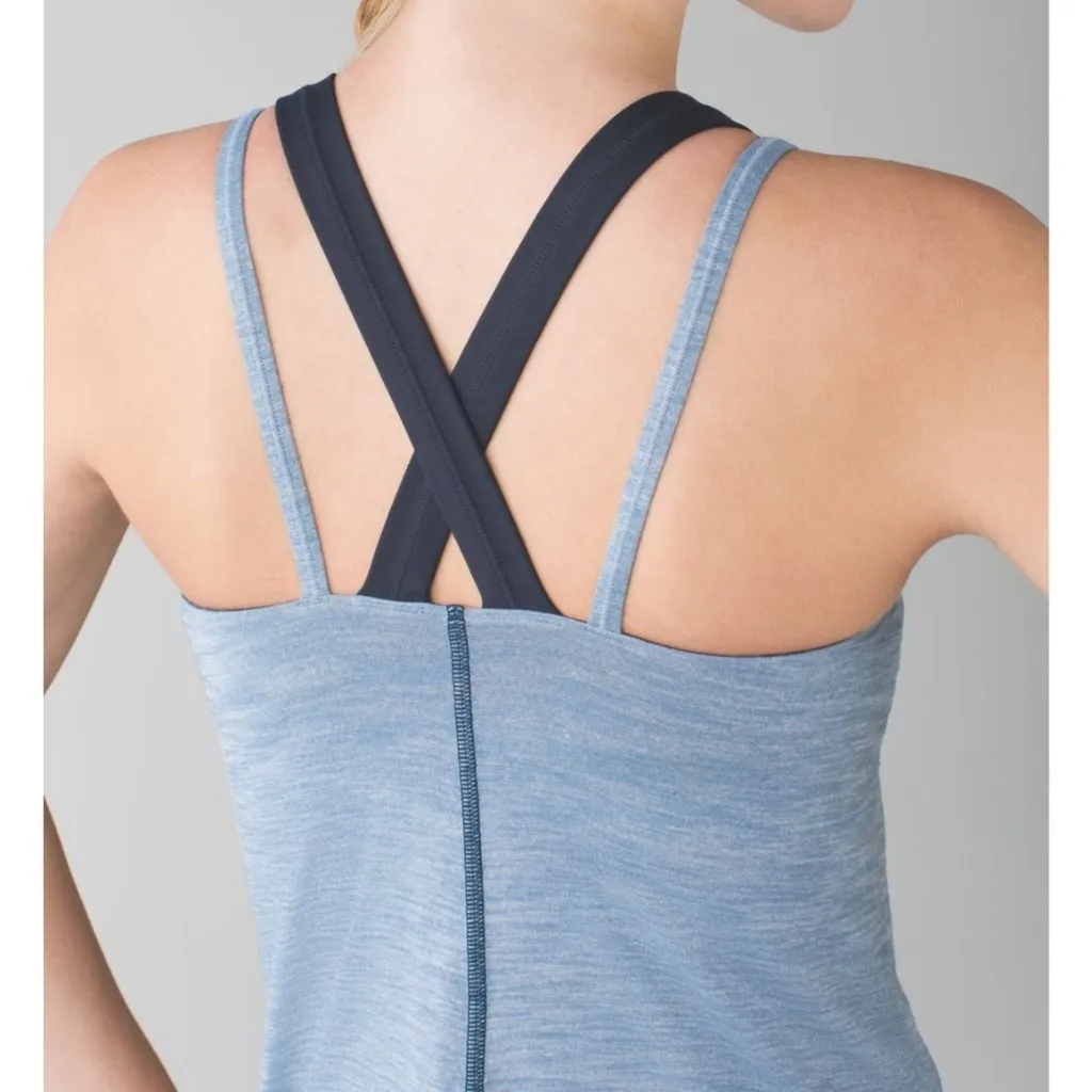 Lululemon Run For Gold Tank Top Built In Bra Heathered Blue Denim Navy Women's 2 - Image 2