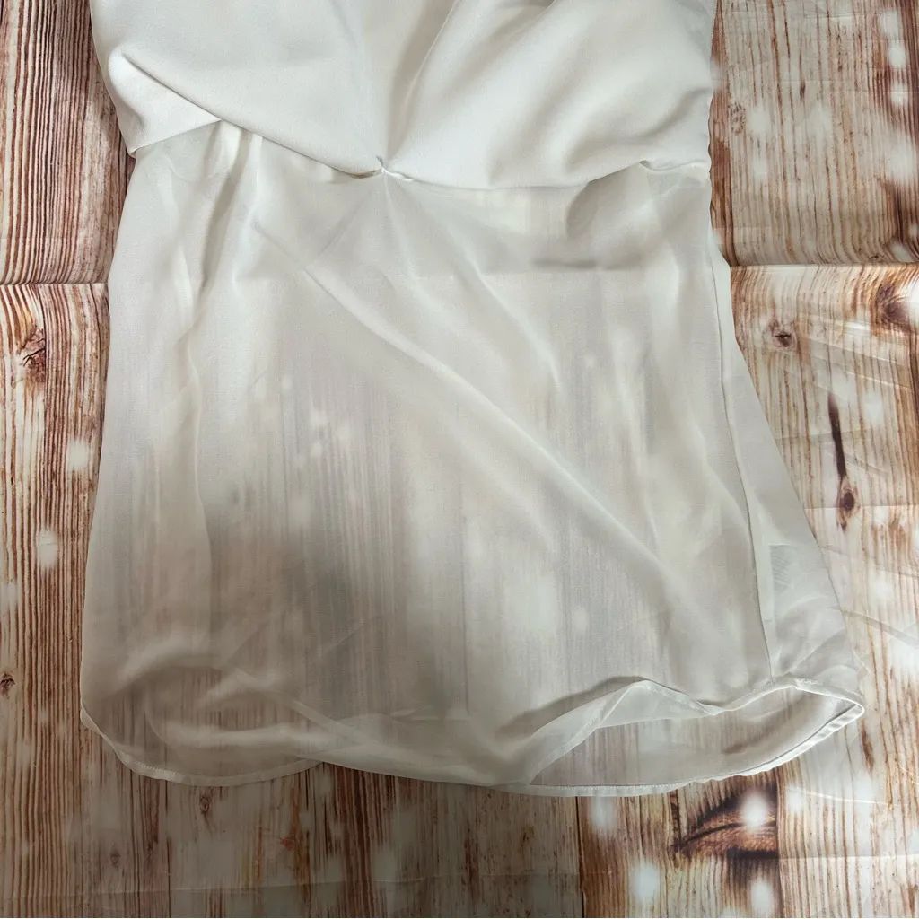 Cooper & Ella White V Neck Cold Shoulder Long Sleeve Double Layer Blouse Size M - Image 13