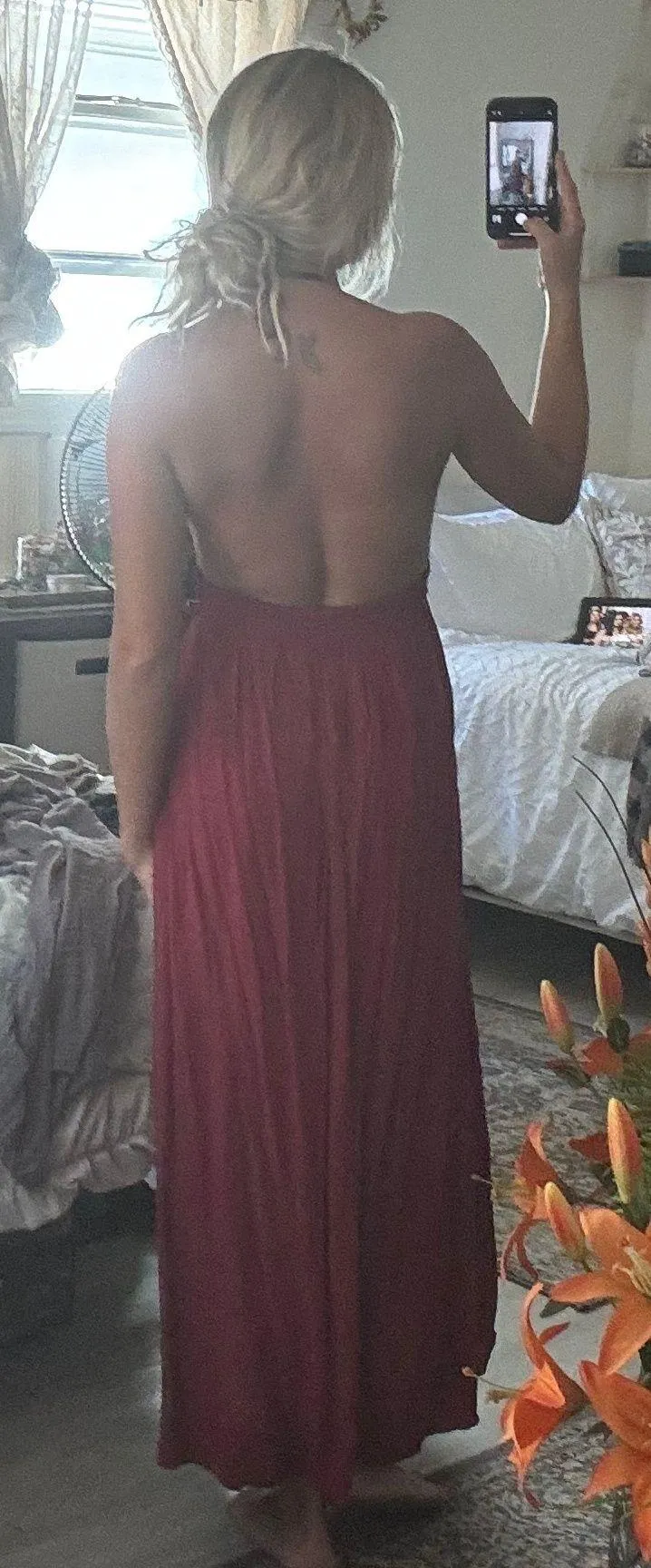 Red Knit Halter Maxi Dress - Image 2