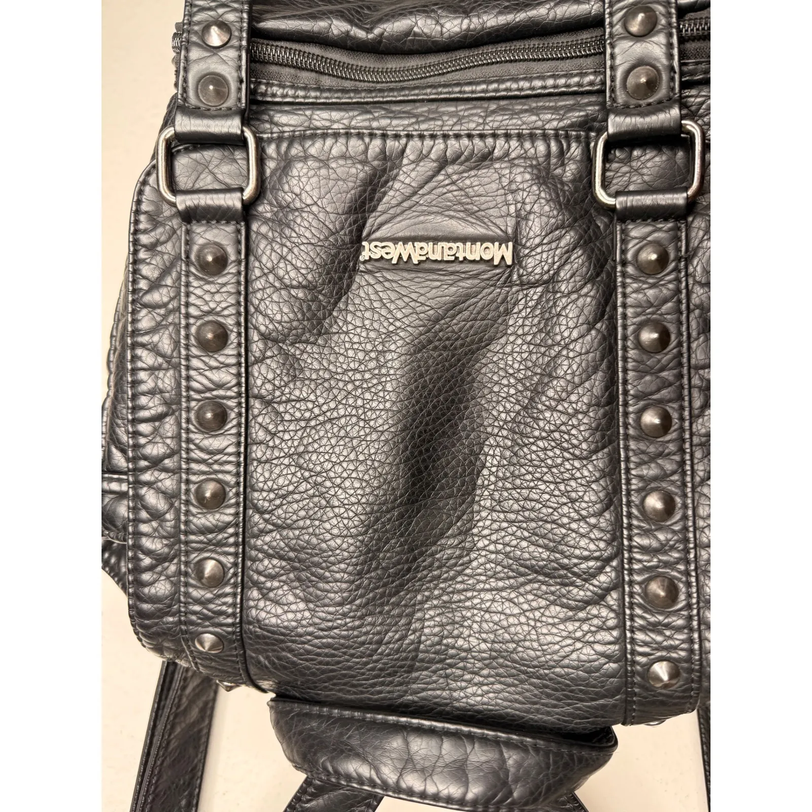 Montana West Womens Black Studded Backpack Purse bag Rucksack - Image 2