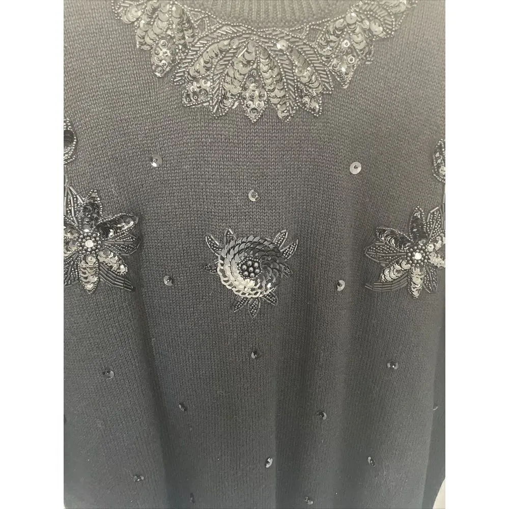 Dana Scott Women's Black Sequin Beads Embellished Vintage Sweater 80's Size M Size M - Image 3