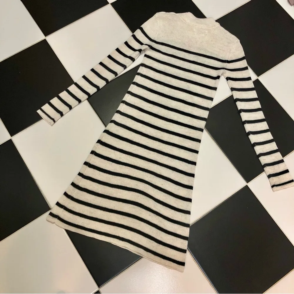 Knit Long Sleeve Midi Dress Striped Nautical Anchor Linen Blend S - Image 11