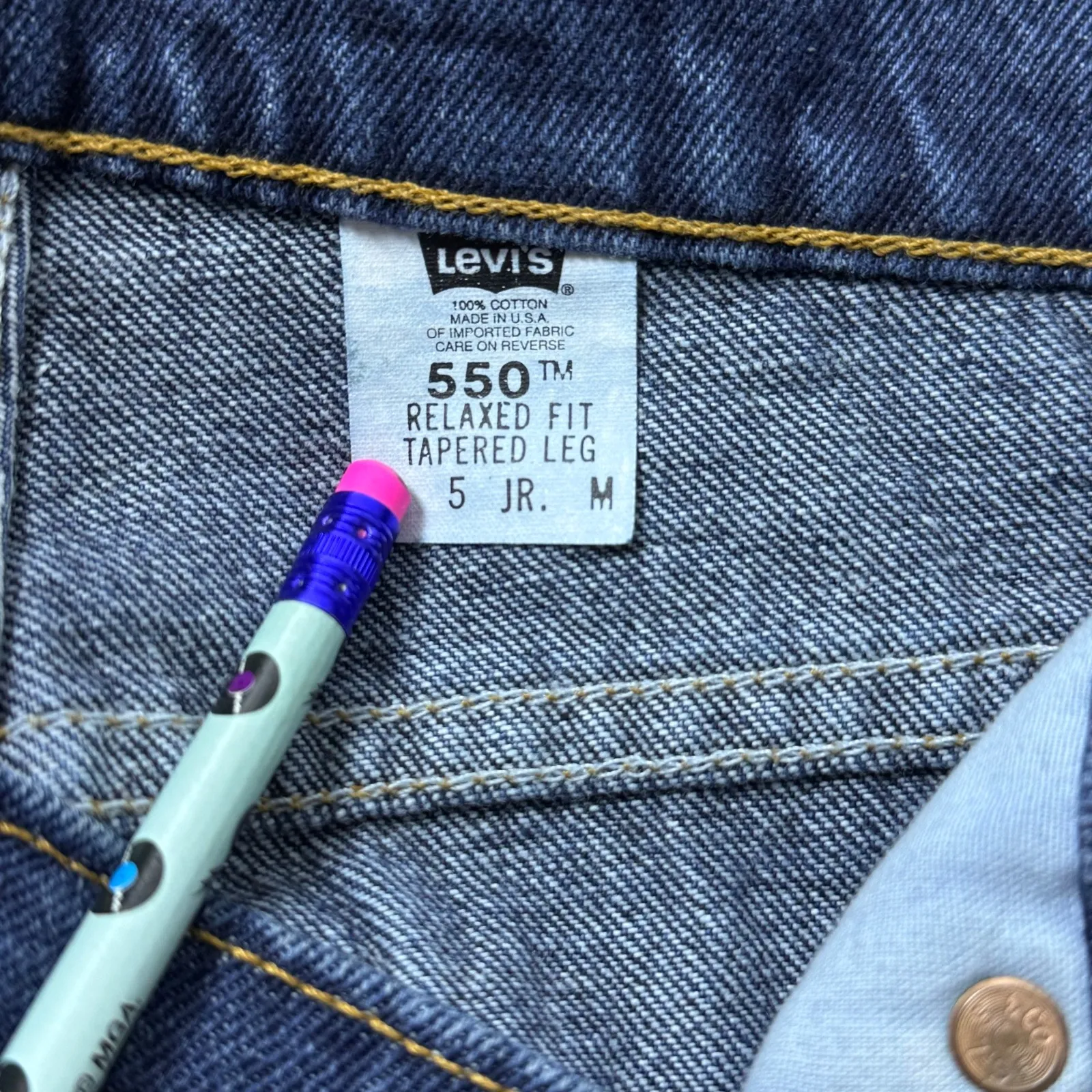 Vintage Levi's 550 Relaxed Fit Tapered Leg‎ Dark Wash Denim Jeans Juniors Size 5 - Image 6