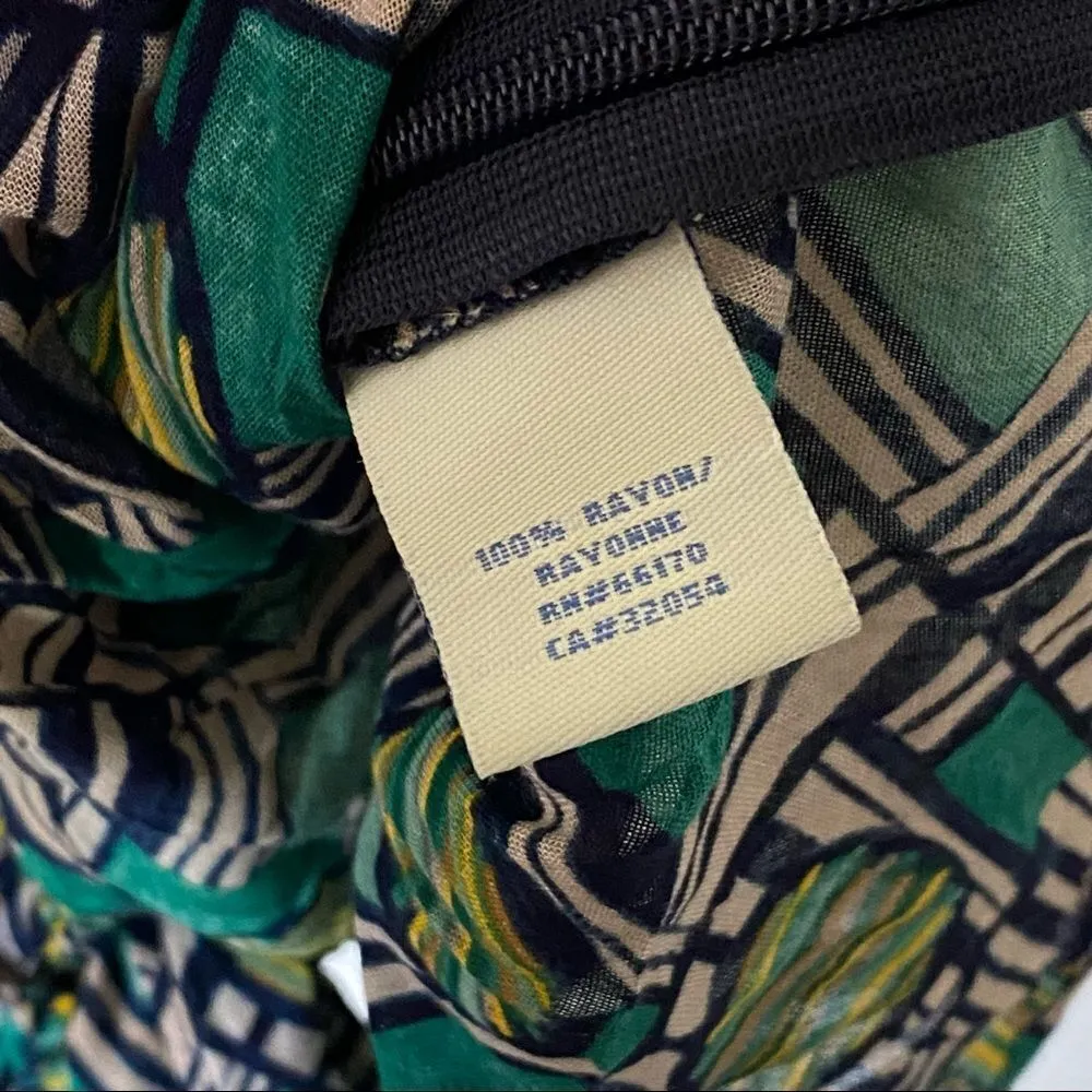 Anthropologie Odille Wrap Blouse Navy Green Taupe Rayon Boho Top - Image 9