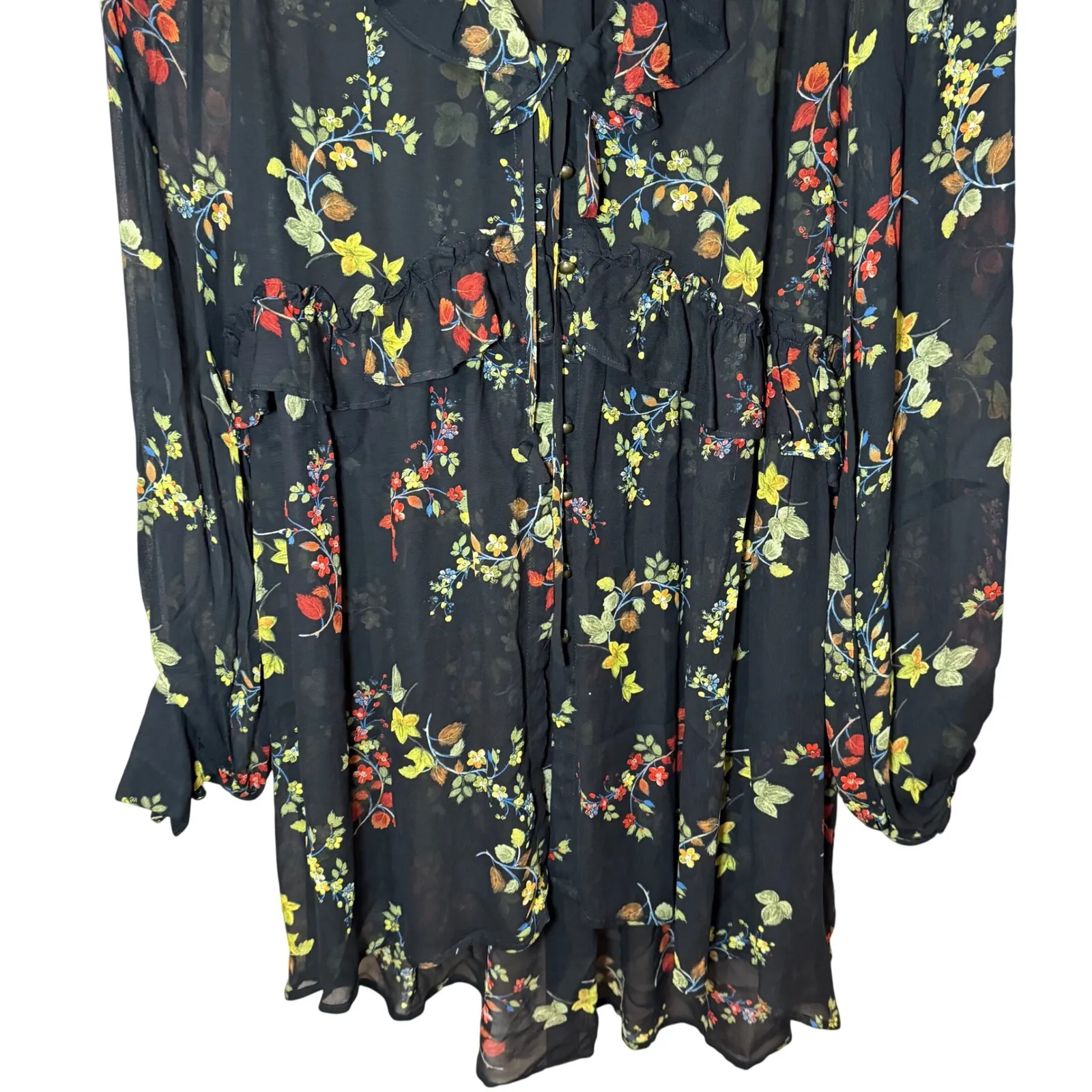 Anthropologie Floral Sheer Jamison Tunic Top Black Size XS - Image 5