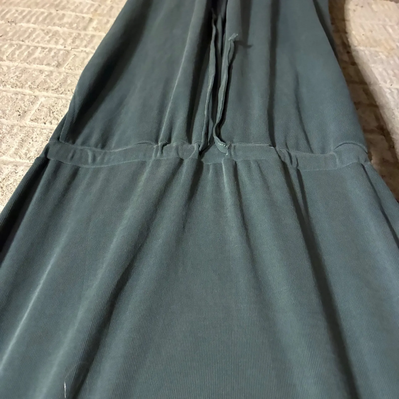Hem & Thread Teal Ribbed Drawstring Waist Jumpsuit Maxi Dress Women's Medium - Image 3