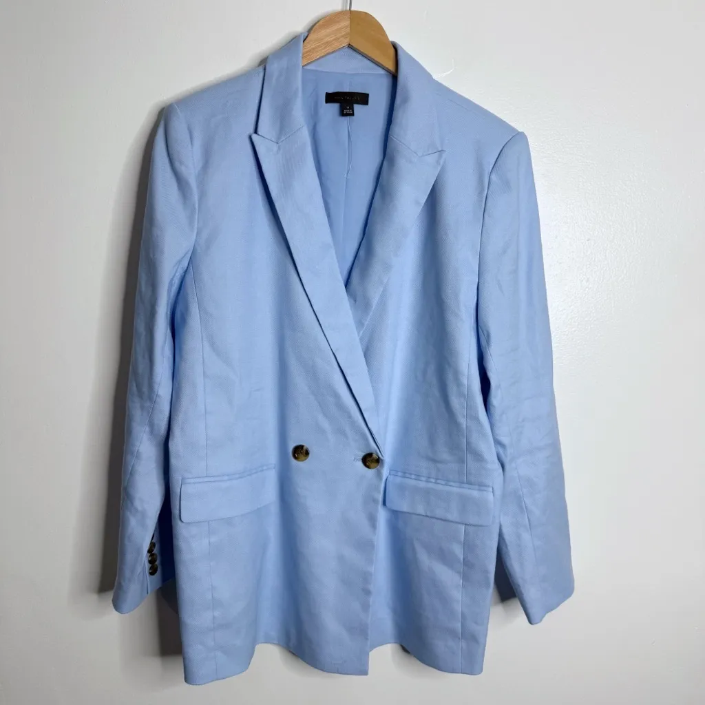 NWOT Ann Taylor The‎ Oversized Peak Lapel Blazer Linen Twill Ojai Sky Blue 14 - Image 2