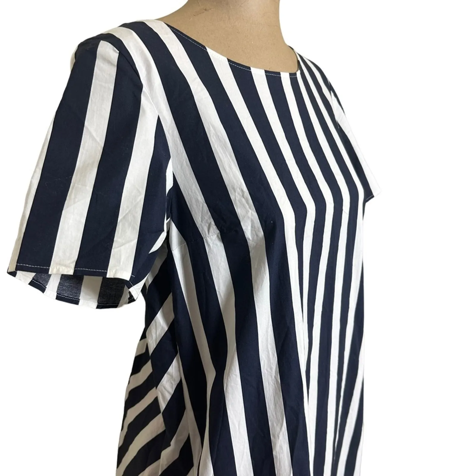 COS Mini Dress Navy Blue & White Stripe Cotton Short Sleeve - Image 5