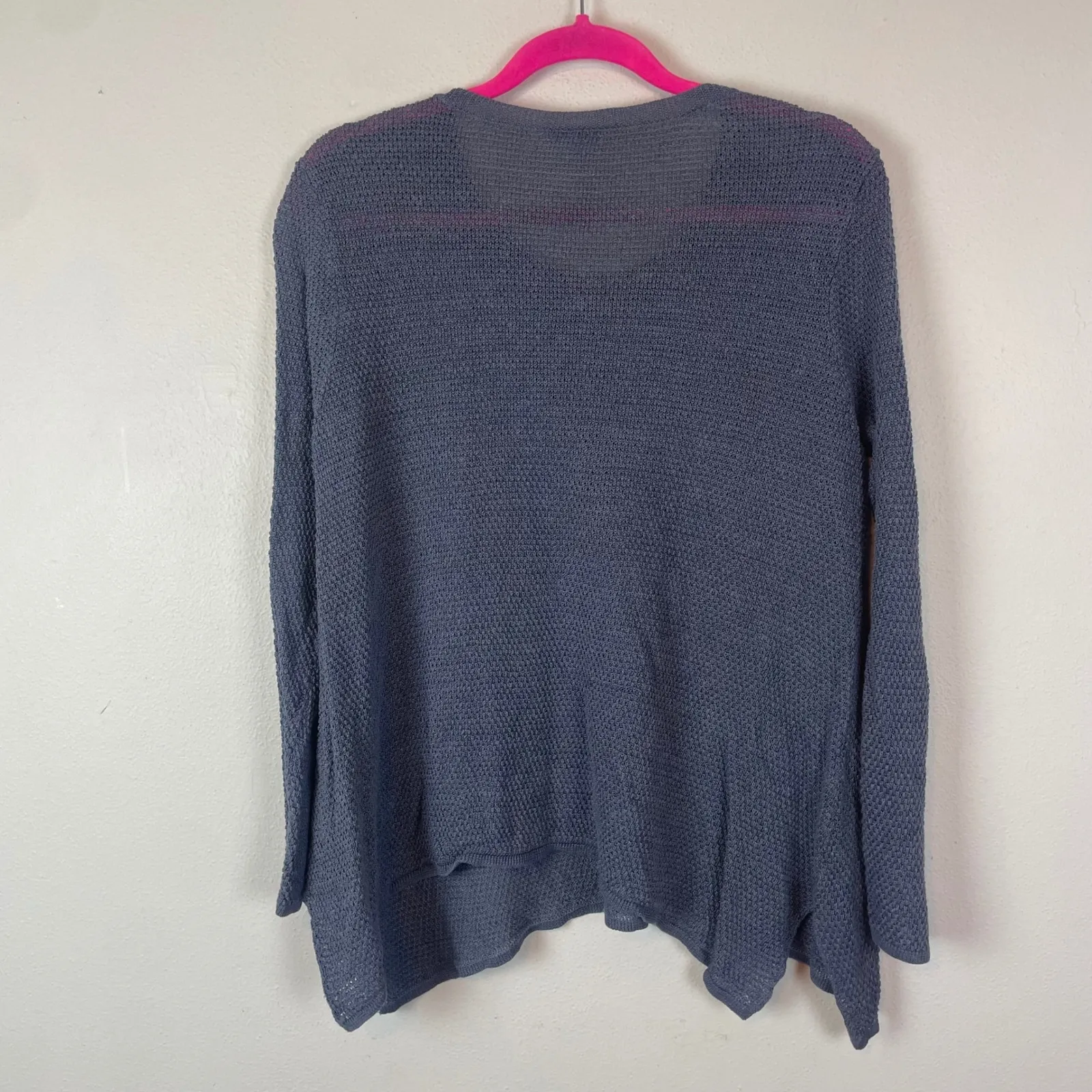 Pure Jill Petite L Blue Linen Blend Long Sleeve Open Knit Sweater Lightweight Size undefined - Image 6