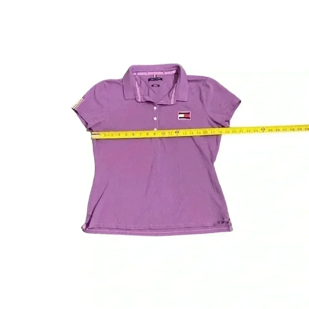 Tommy Hilfiger Women M Slim Fit Stretch Pride Flag Polo Short‎ Sleeve Purple Y2K - Image 6
