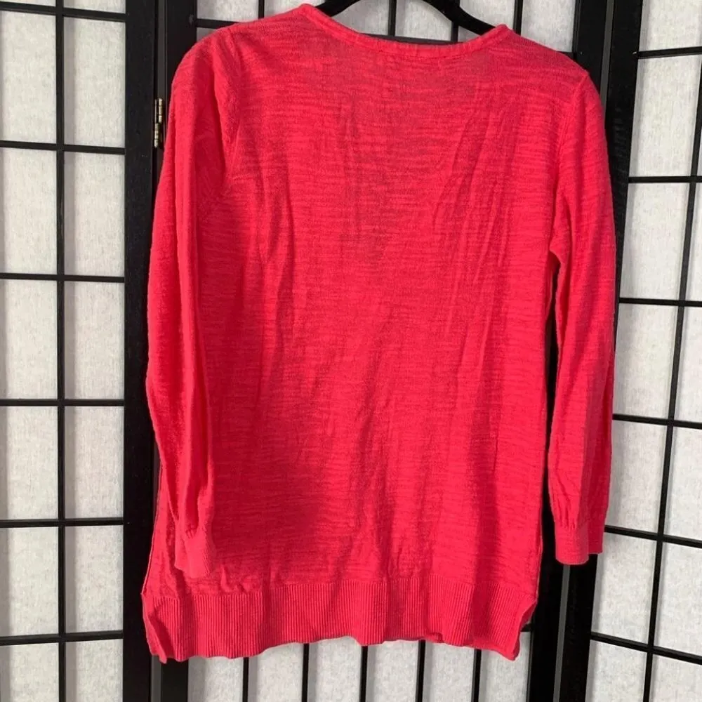 Ann Taylor LOFT Knitted Tie V-Neck Quarter Sleeve 3/4 Blouse Top Pink Small - Image 5