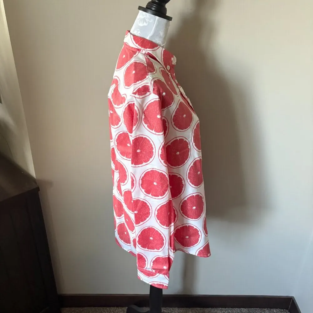 Katie Kime Grapefruit Novelty Button Front Long Sleeve Shirt Size Medium NWT White - Image 5