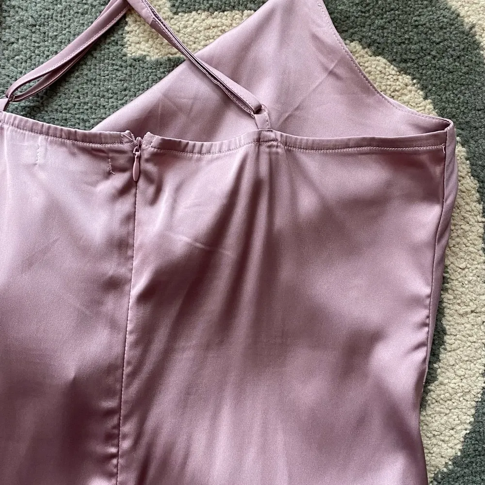 Lilac Ruched Satin Cowl Neck Dress, Size 6 - Image 13