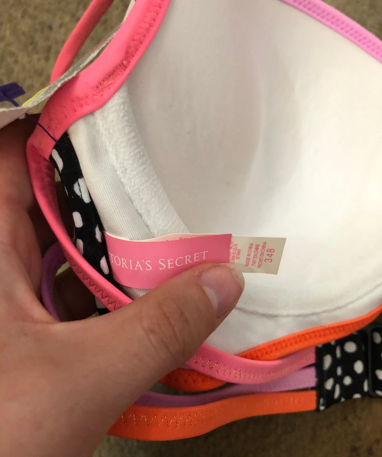 Black and white Polk a dot bikini top never worn with pink and orange lining  - Image 4