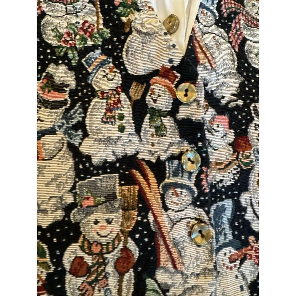 90’s vintage Joanna made in USA Christmas vest blouse snowman shoulder pads med White - Image 2
