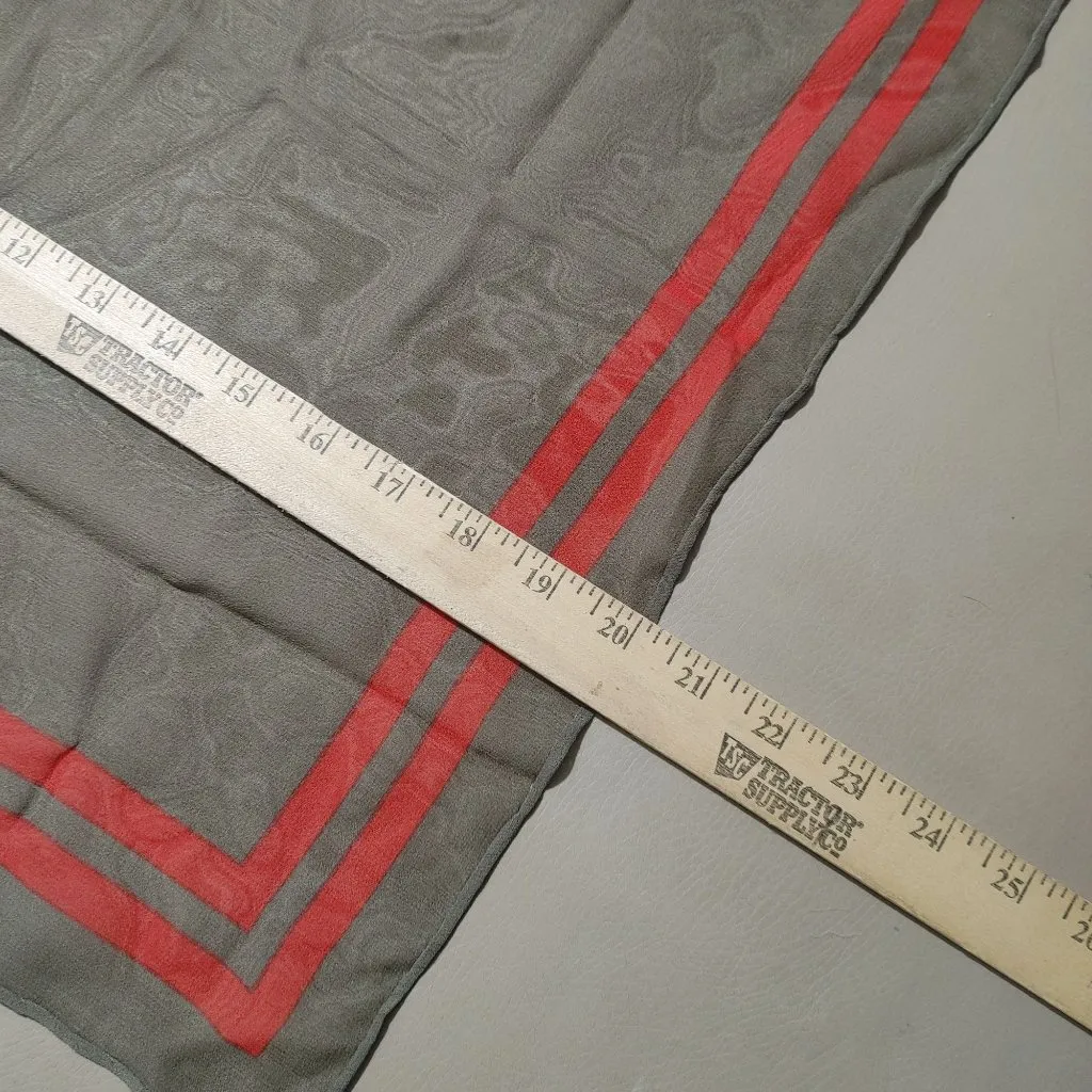 Daks London Sheer Square Scarf DD Olive Green Brown Geometric Vintage Rolled Hem Red - Image 3