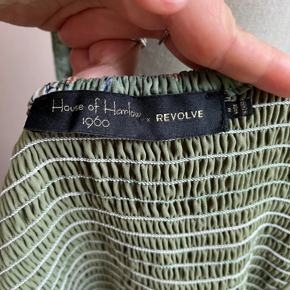 House of Harlow Juniper Floral Cropped Long Sleeve Blouse in Sage Floral Size M Green Size M - Image 8