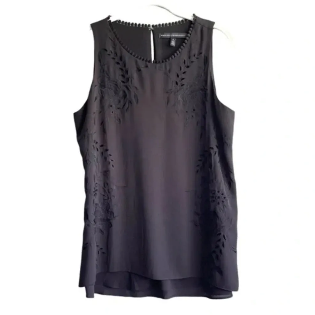 White House Black Market Etta Black Cutout Embroidered Sleeveless Tank Top - Image 3