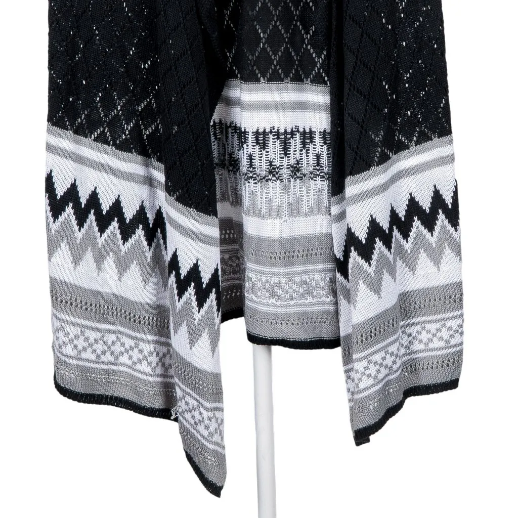 No Boundaries Cardigan Sweater L 11 13 Juniors Sleeveless Gray Black White Knit - Image 4