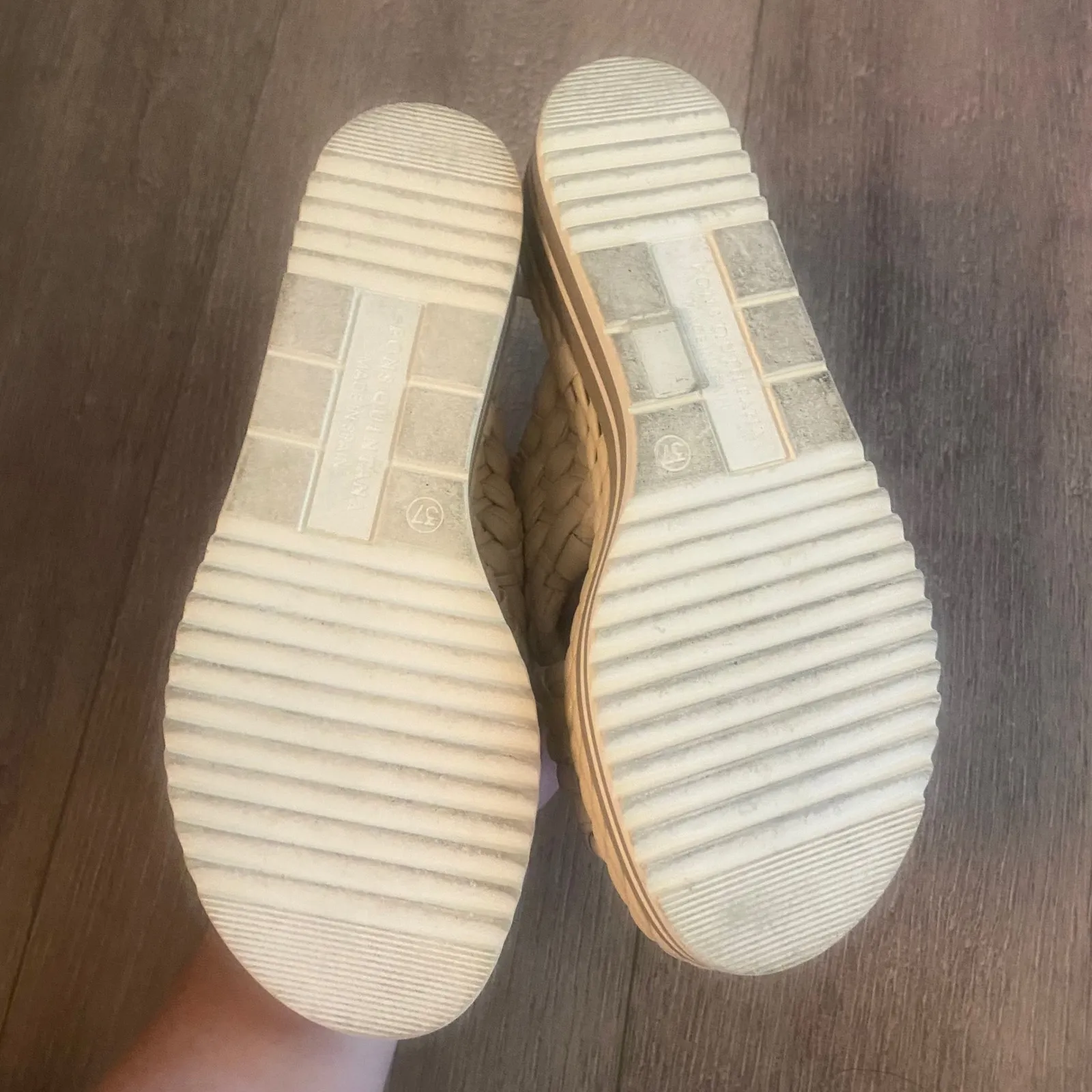 Pons‎ Quintana Leather Woven Cream Platform Sandal Size 37 NEW - Image 5